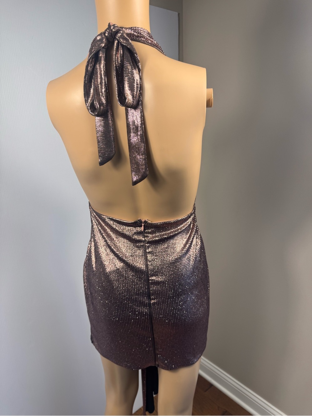 NWT Metallic Pink/Purple Halter Mini Dress – Open Back Party Dress ✨ - Picture 4 of 6